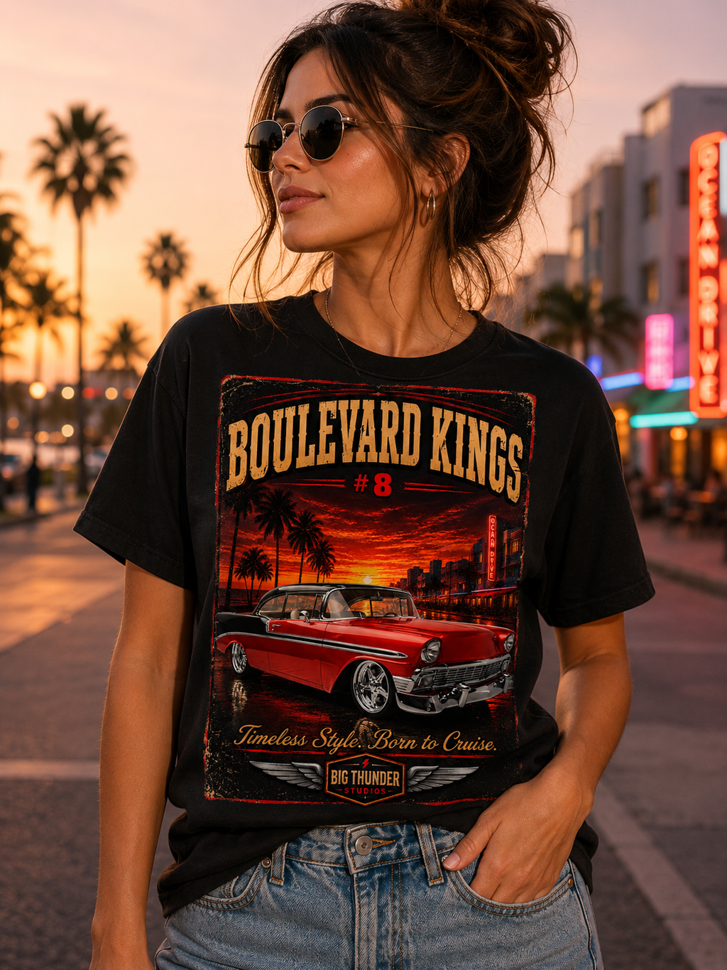 Big Thunder Boulevard Kings #8 | Classic Car Lowrider Graphic T-Shirt