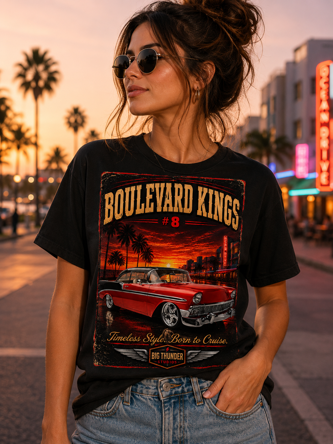 Big Thunder Boulevard Kings #8 | Classic Car Lowrider Graphic T-Shirt