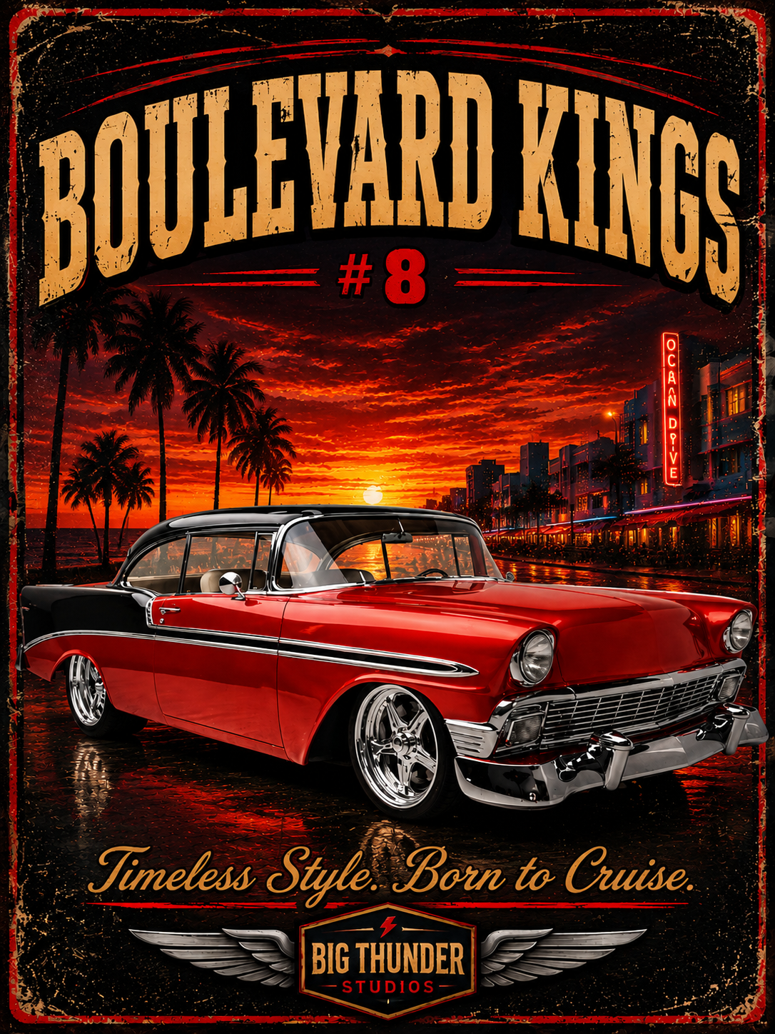 Big Thunder Boulevard Kings #8 | Classic Car Lowrider Graphic T-Shirt