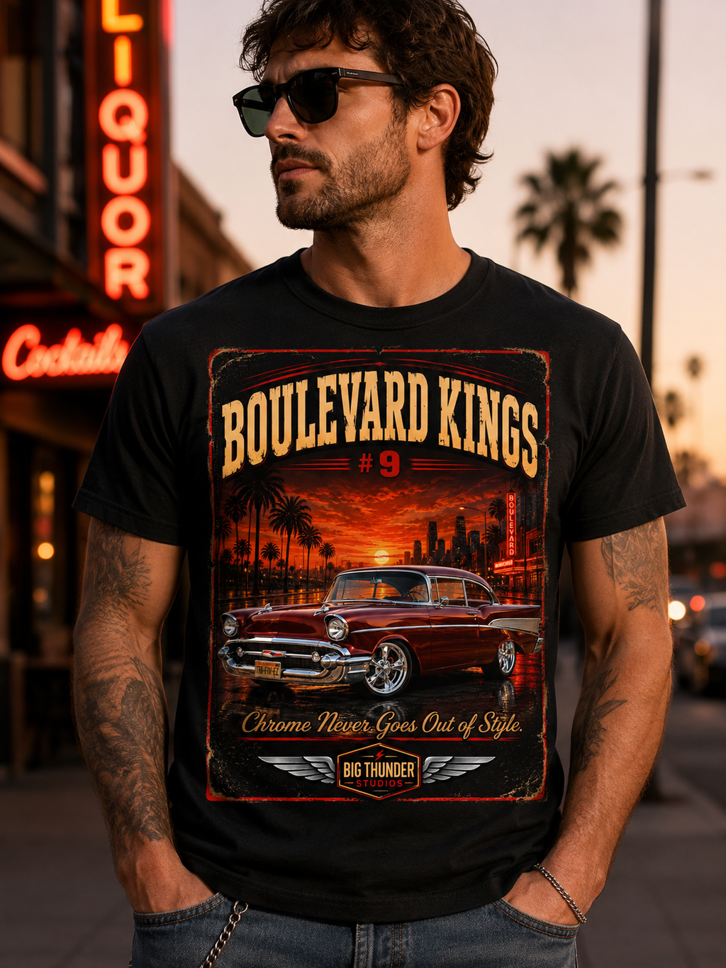 Big Thunder Boulevard Kings #9 | Classic Car Lowrider Graphic T-Shirt