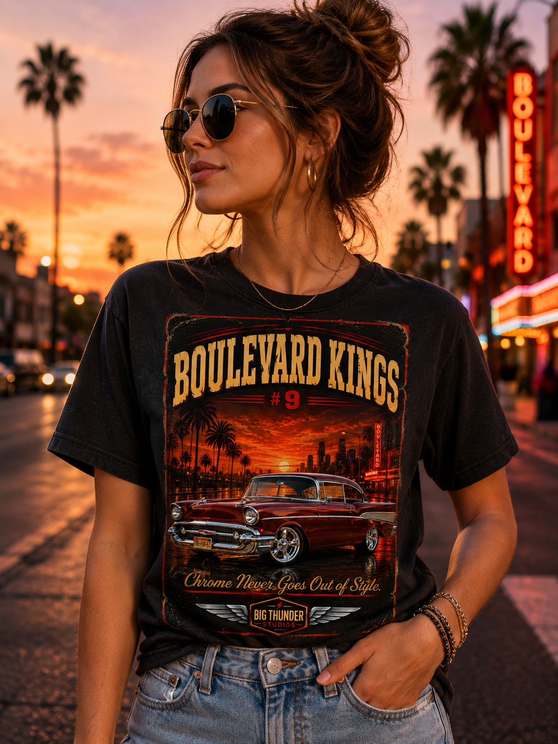 Big Thunder Boulevard Kings #9 | Classic Car Lowrider Graphic T-Shirt