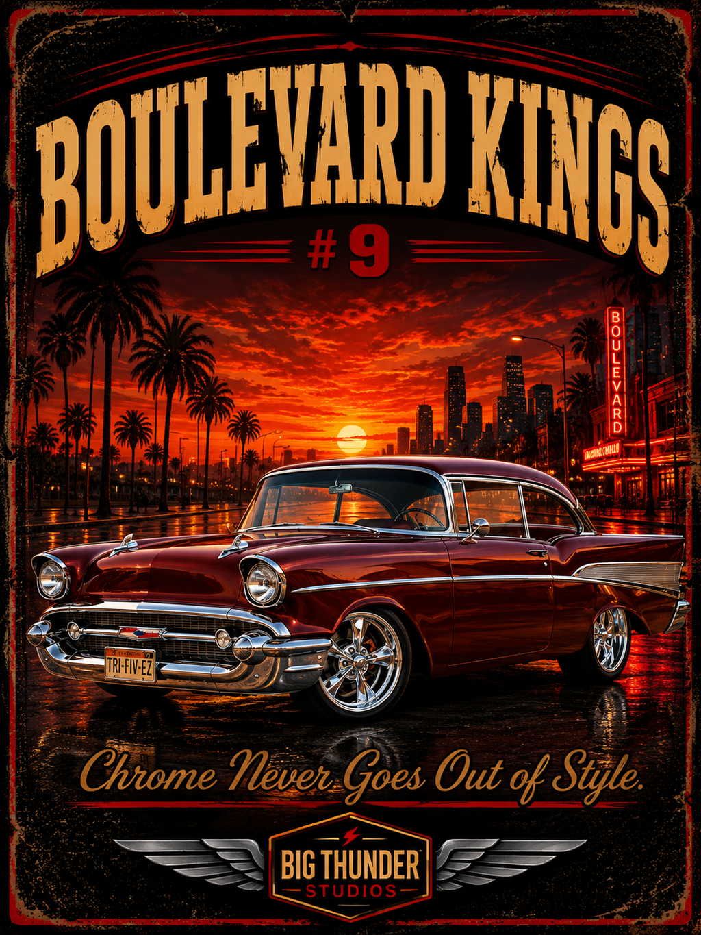Big Thunder Boulevard Kings #9 | Classic Car Lowrider Graphic T-Shirt