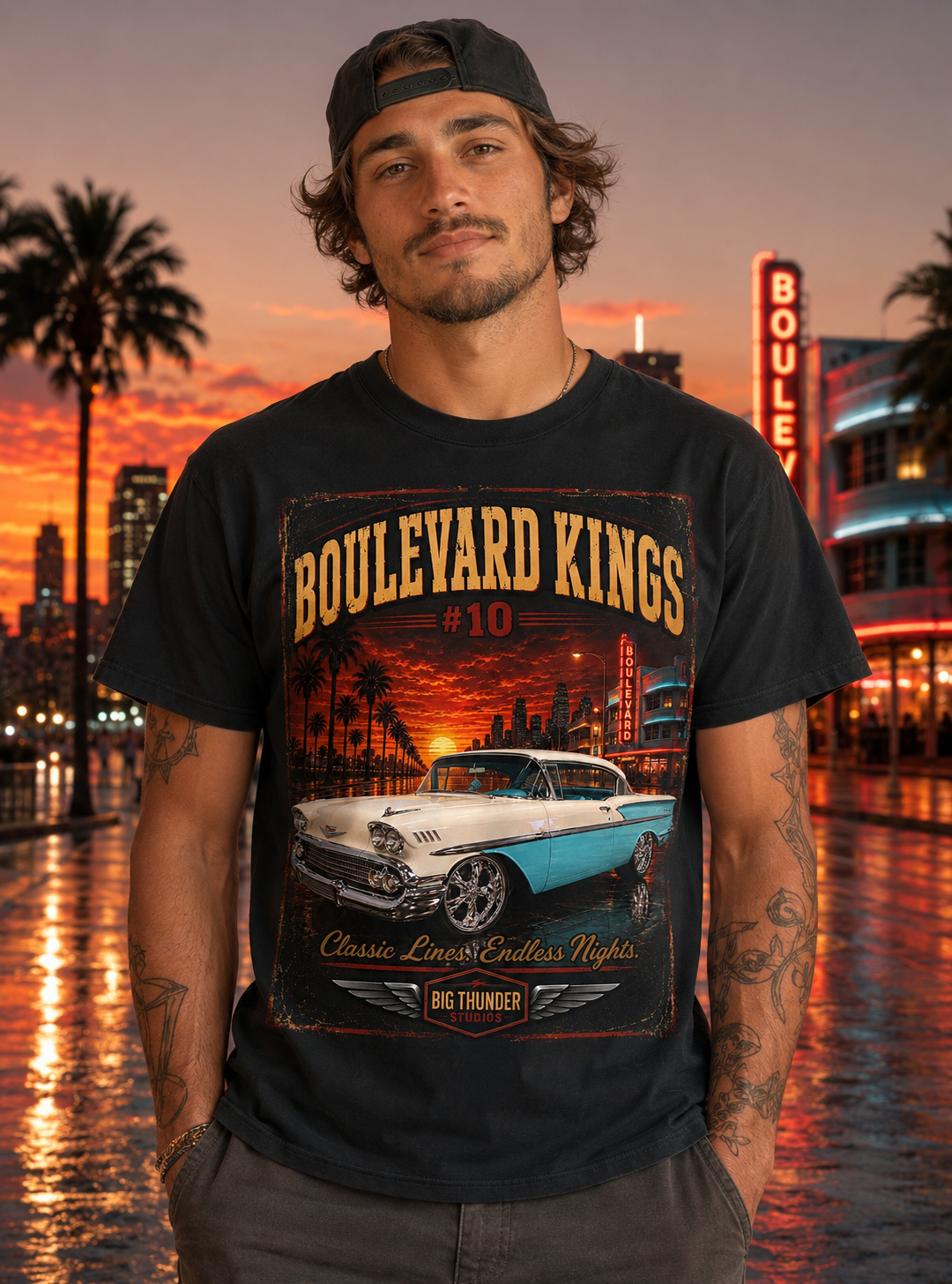 Big Thunder Boulevard Kings #10 | Classic Car Lowrider Graphic T-Shirt