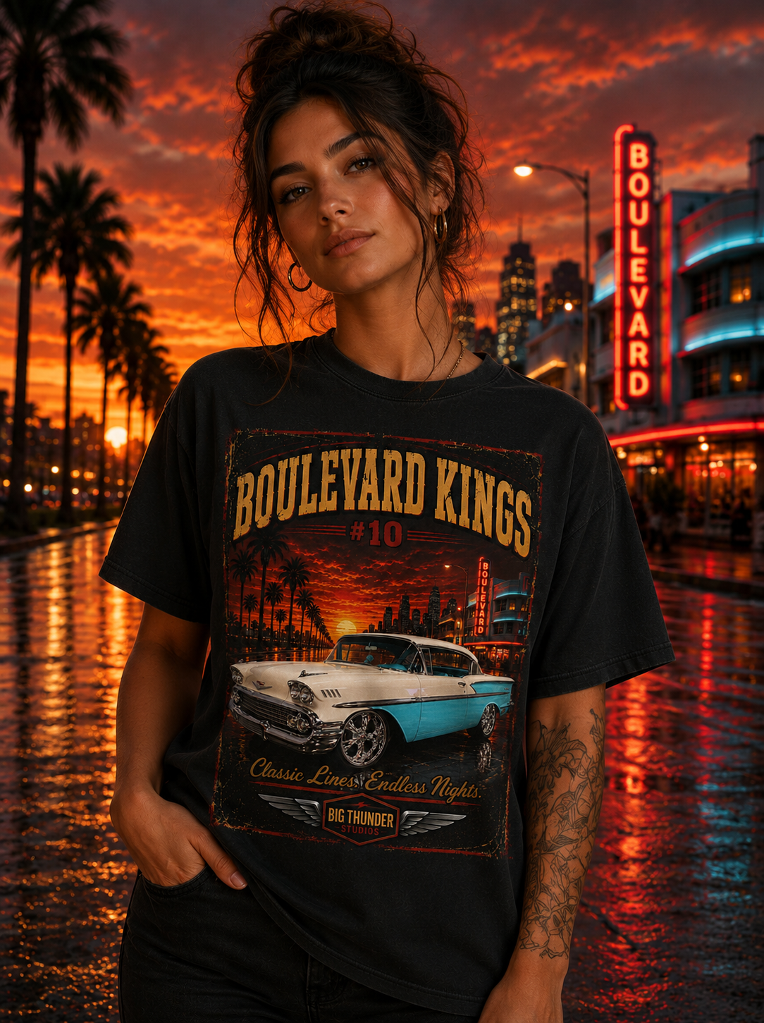 Big Thunder Boulevard Kings #10 | Classic Car Lowrider Graphic T-Shirt