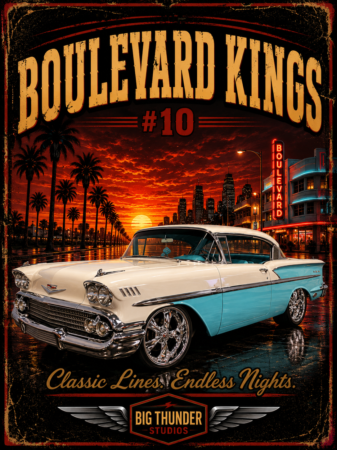 Big Thunder Boulevard Kings #10 | Classic Car Lowrider Graphic T-Shirt