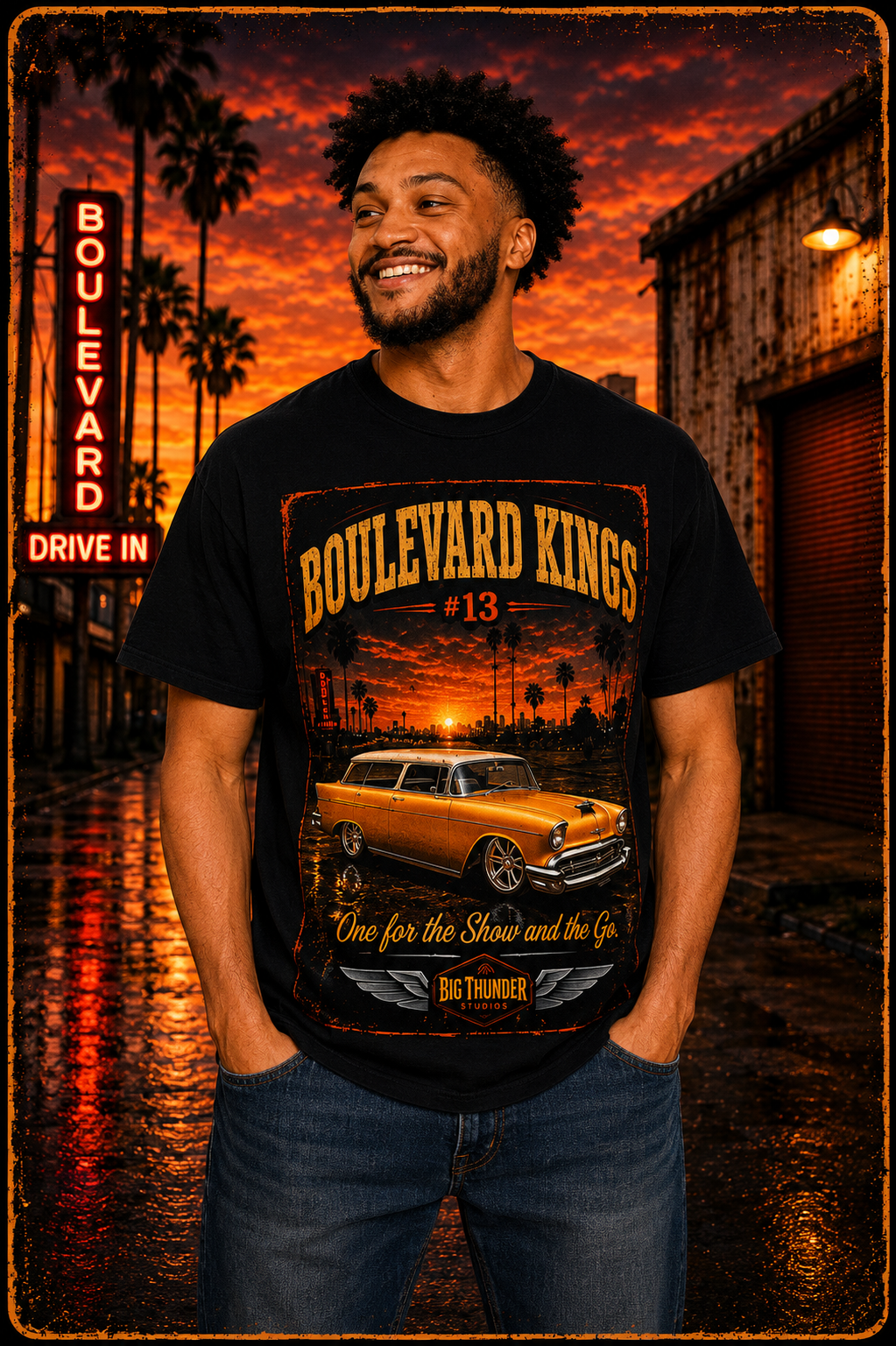 Big Thunder Boulevard Kings #13 | Classic Car Lowrider Graphic T-Shirt