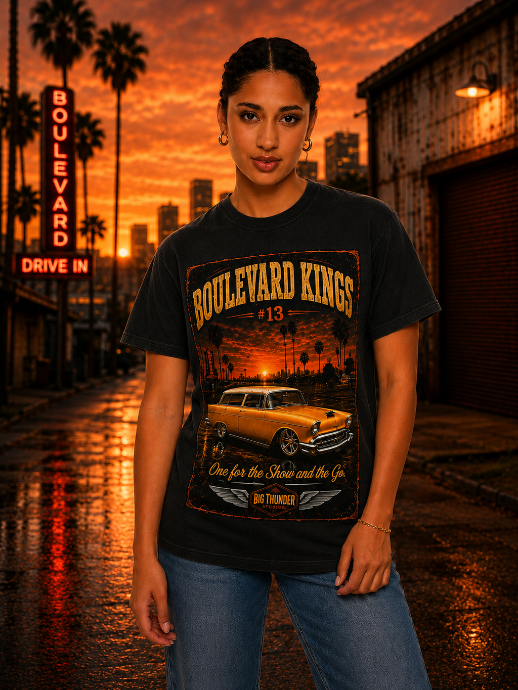 Big Thunder Boulevard Kings #13 | Classic Car Lowrider Graphic T-Shirt