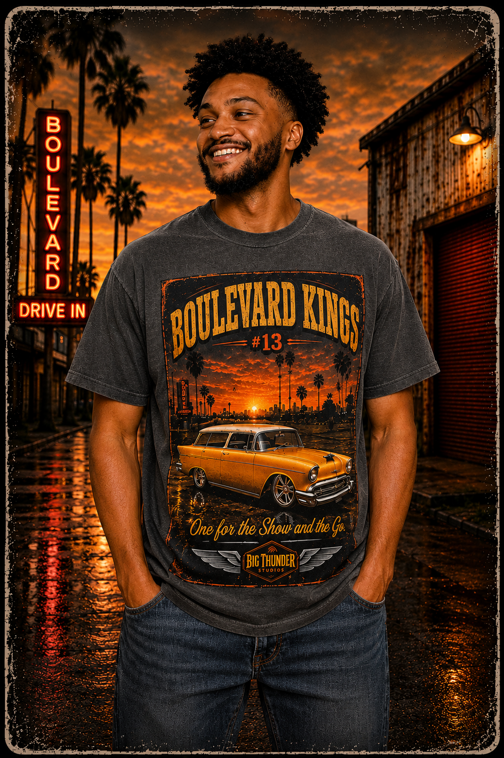 Big Thunder Boulevard Kings #13 | Classic Car Lowrider Graphic T-Shirt