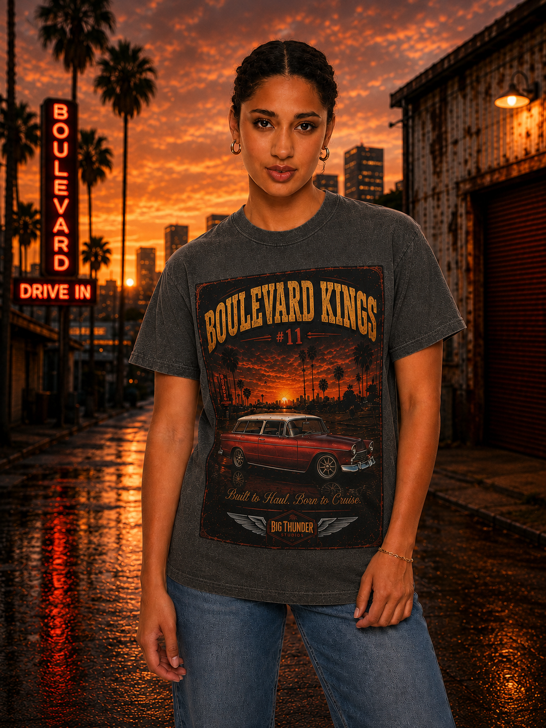 Big Thunder Boulevard Kings #13 | Classic Car Lowrider Graphic T-Shirt