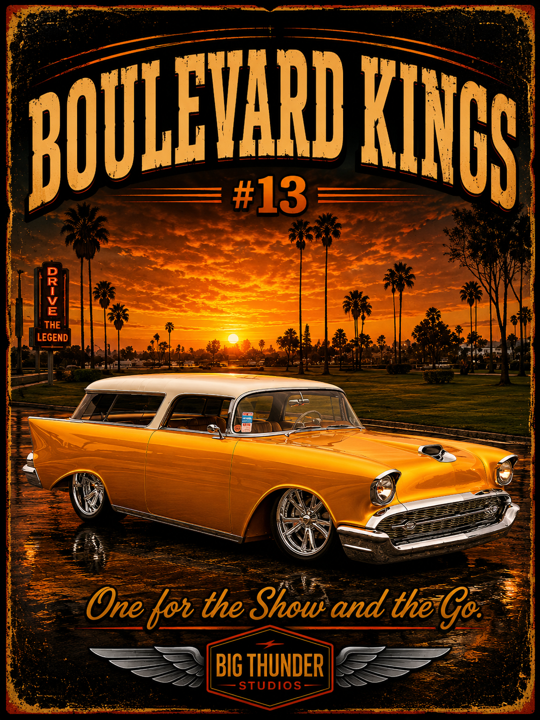Big Thunder Boulevard Kings #13 | Classic Car Lowrider Graphic T-Shirt