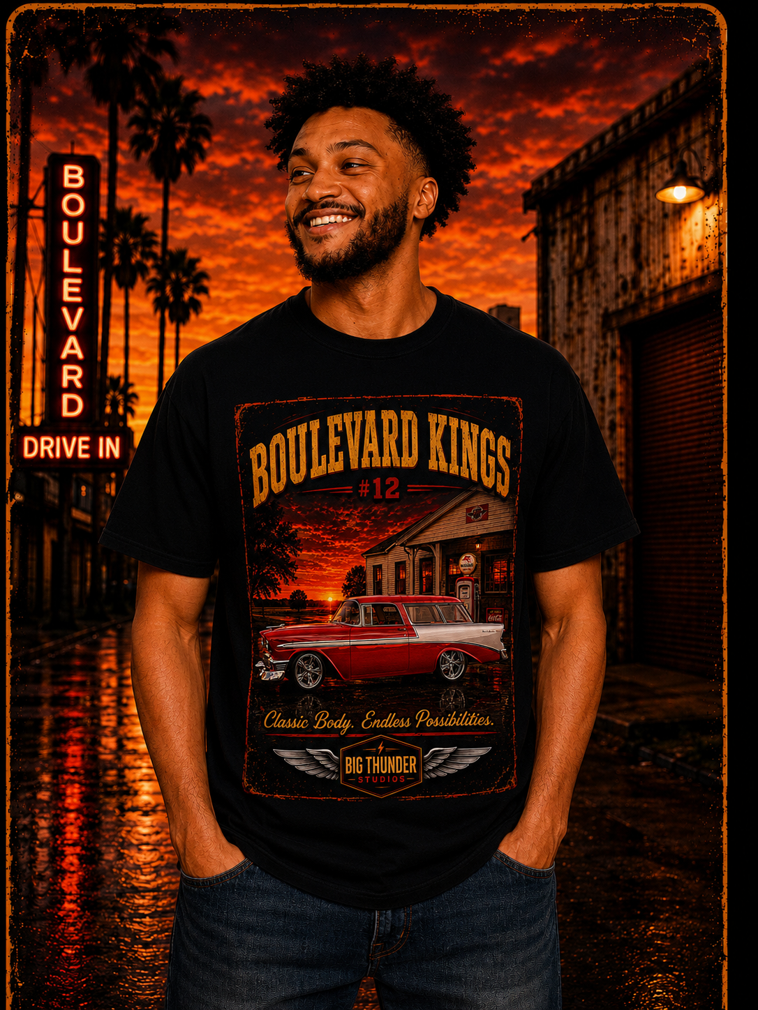 Big Thunder Boulevard Kings #12 | Classic Car Lowrider Graphic T-Shirt