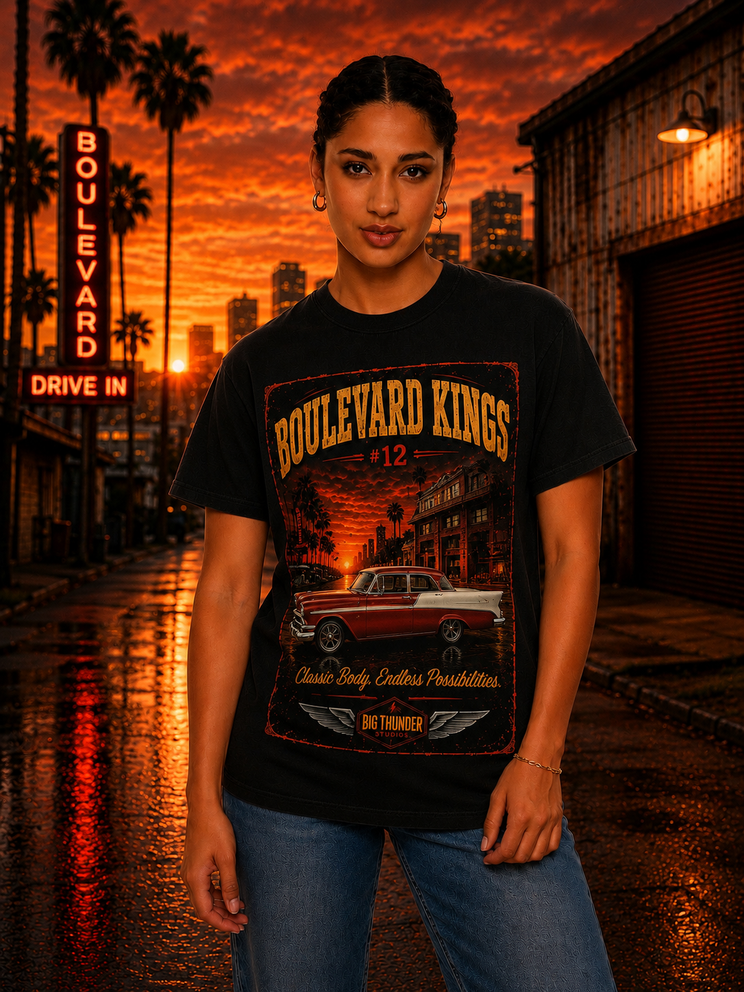 Big Thunder Boulevard Kings #12 | Classic Car Lowrider Graphic T-Shirt