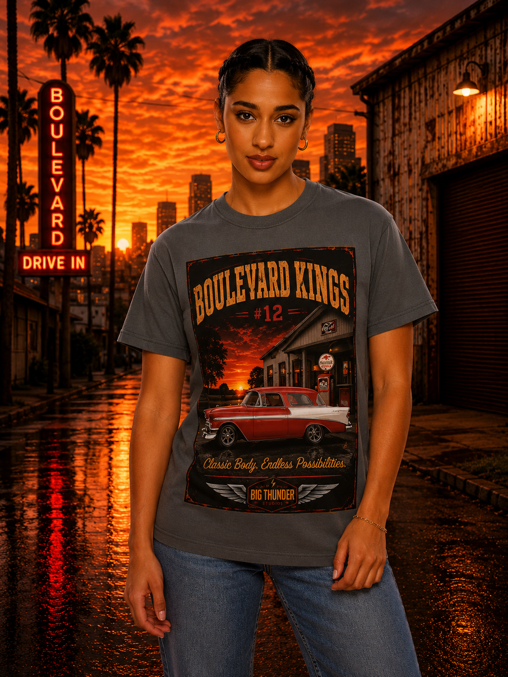 Big Thunder Boulevard Kings #12 | Classic Car Lowrider Graphic T-Shirt