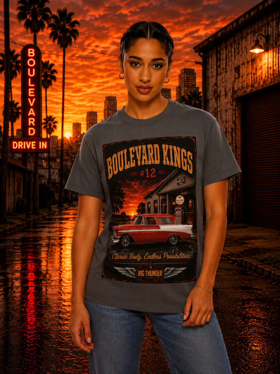 Big Thunder Boulevard Kings #12 | Classic Car Lowrider Graphic T-Shirt