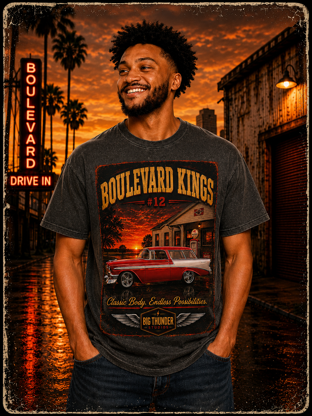 Big Thunder Boulevard Kings #12 | Classic Car Lowrider Graphic T-Shirt