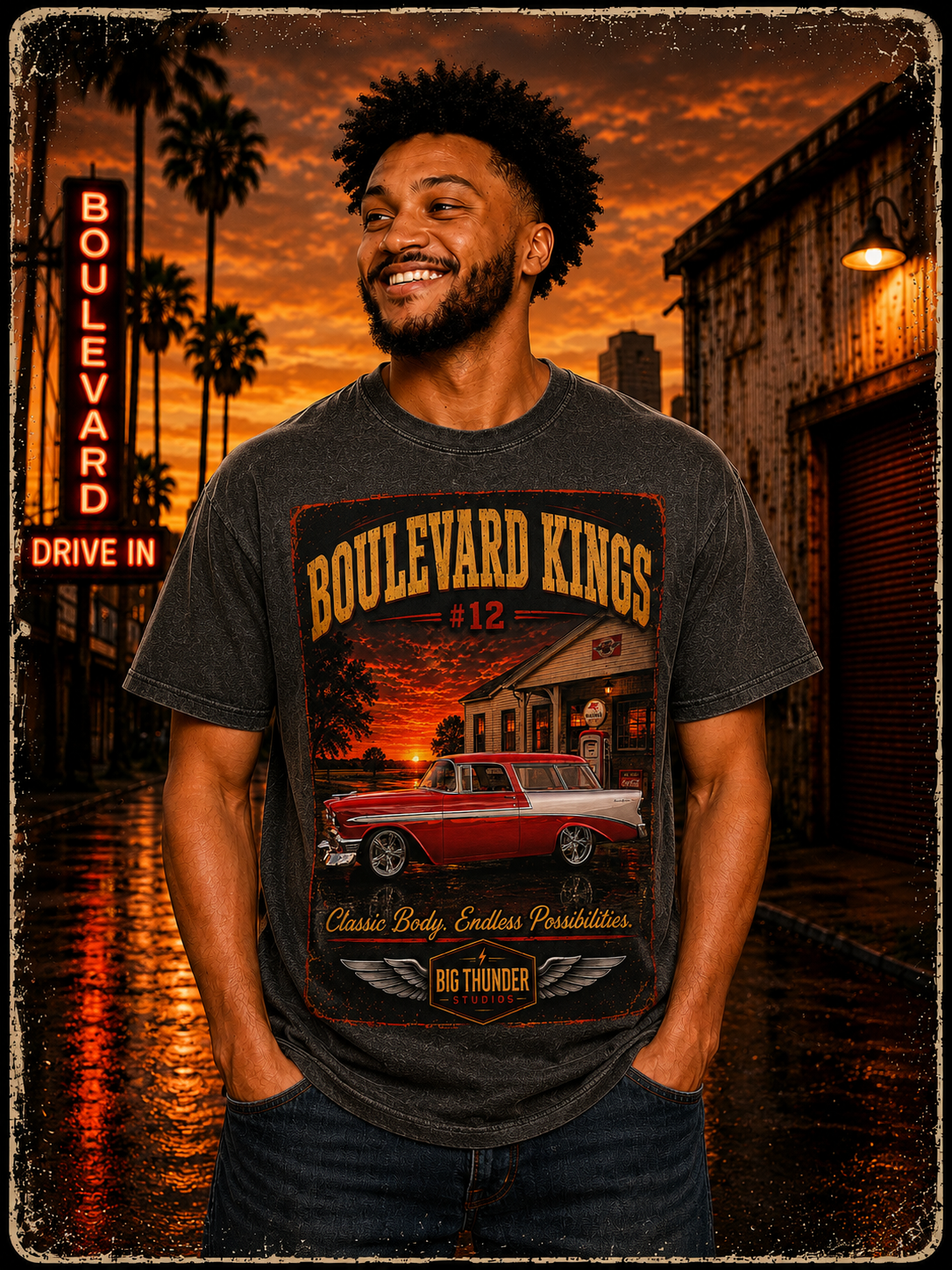 Big Thunder Boulevard Kings #12 | Classic Car Lowrider Graphic T-Shirt