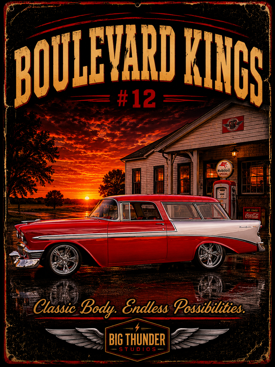 Big Thunder Boulevard Kings #12 | Classic Car Lowrider Graphic T-Shirt