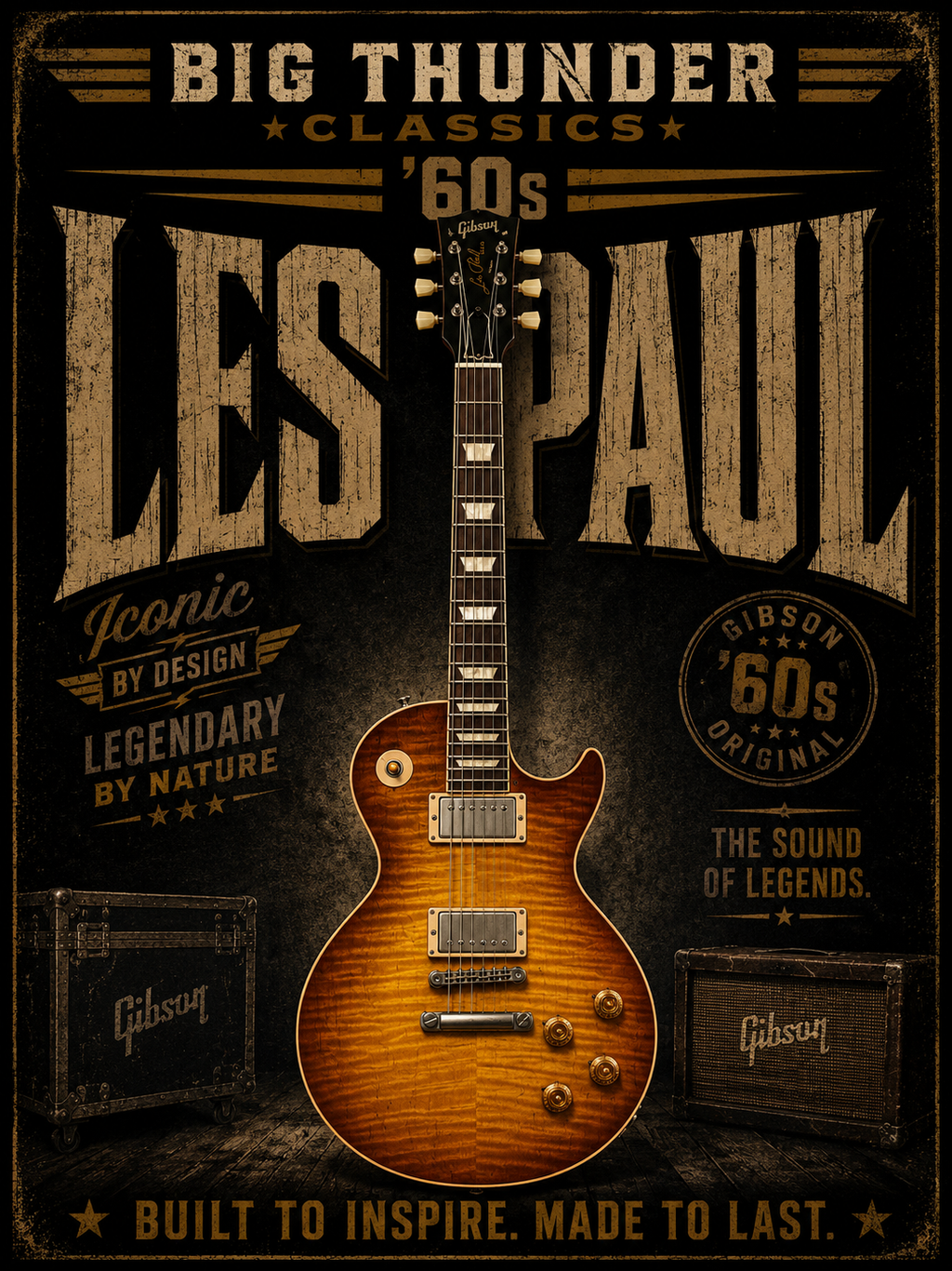 Les Paul Guitar Poster T-Shirt | Vintage Electric Guitar Graphic