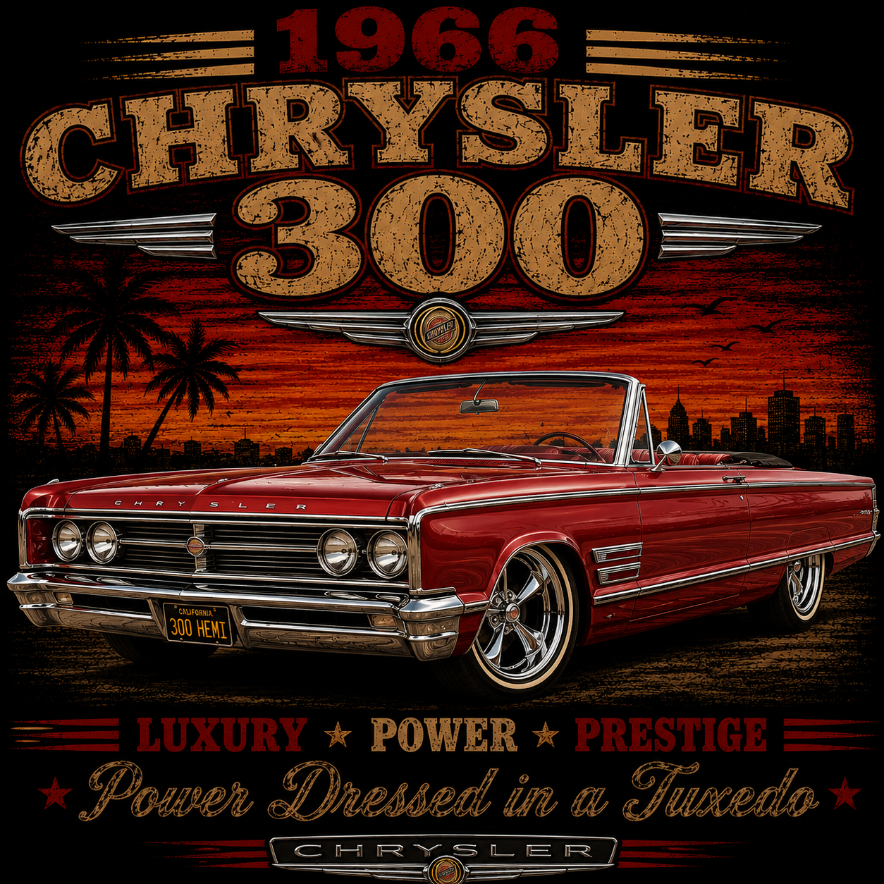 1968 Chrysler 300 Classic Car T-Shirt | Vintage Muscle Car Tee