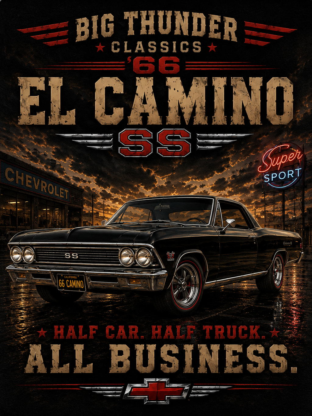 El Camino Classic Car Poster T-shirt | Vintage Muscle Car Graphic