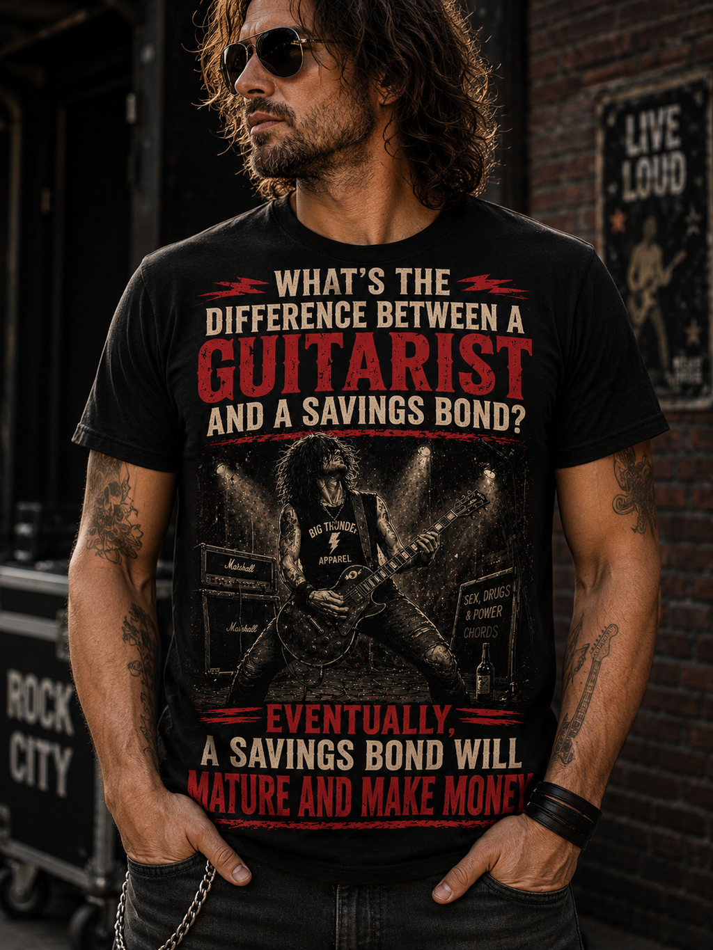 Guitarist Rock Poster T-Shirt | Big Thunder Electric Guitar Art