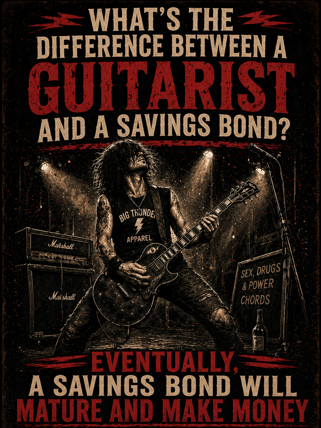 Guitarist Rock Poster T-Shirt | Big Thunder Electric Guitar Art