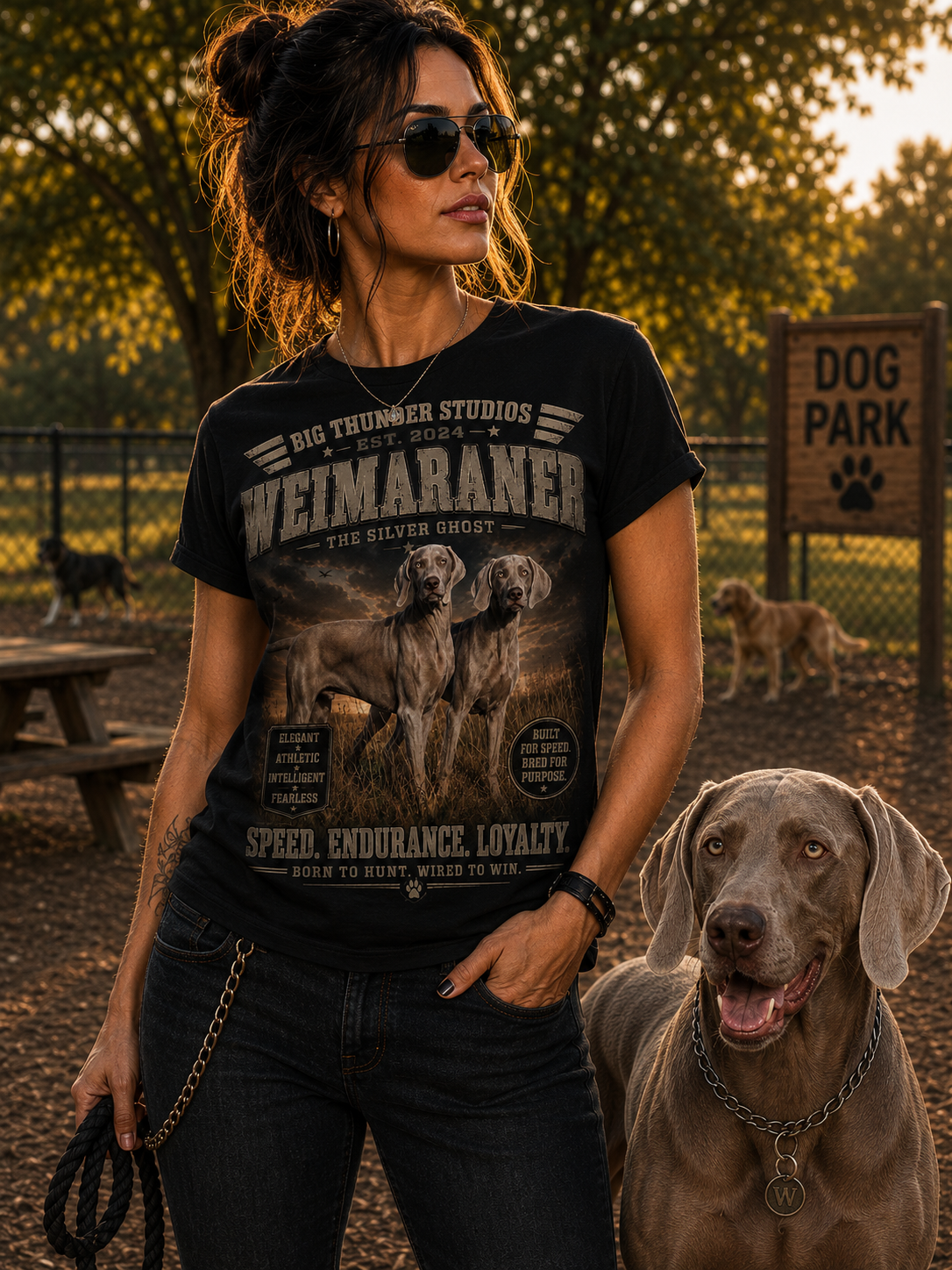 Weimaraner Hunting Portrait T-shirt | Speed Endurance Loyalty, Vintage Canine Design