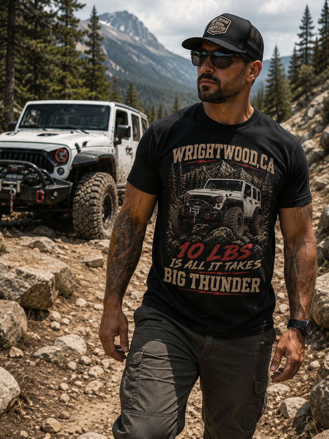 Wrightwood CA Off-Road Jeep Design T-Shirt | Big Thunder 10 lbs