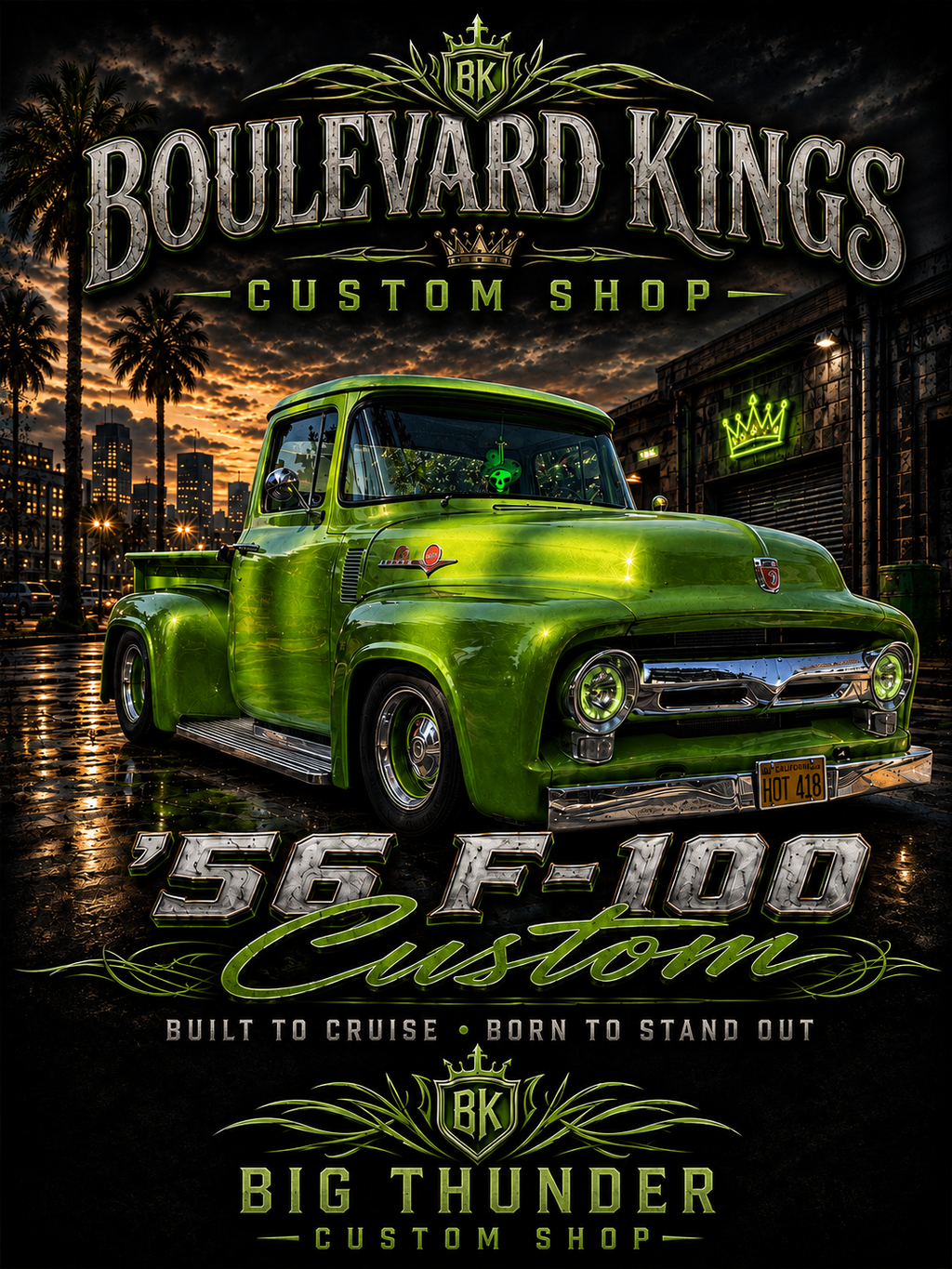 Vintage Green 56 F-100 Truck T-Shirt — Boulevard Kings Classic Auto Tee