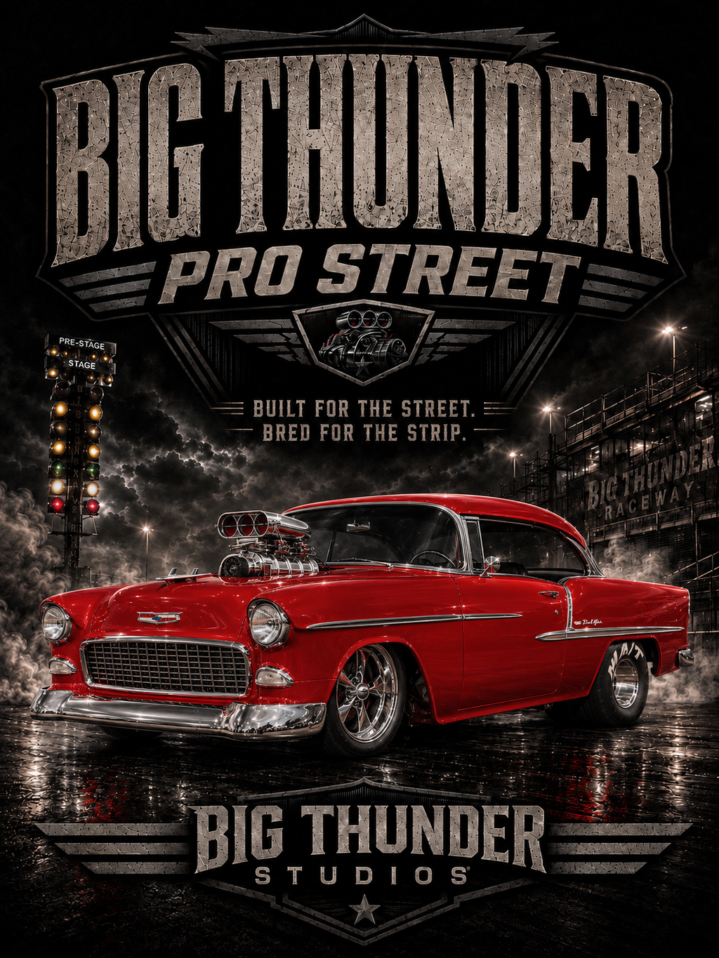 Red Classic Pro Street Muscle Car T-Shirt | Big Thunder Studios
