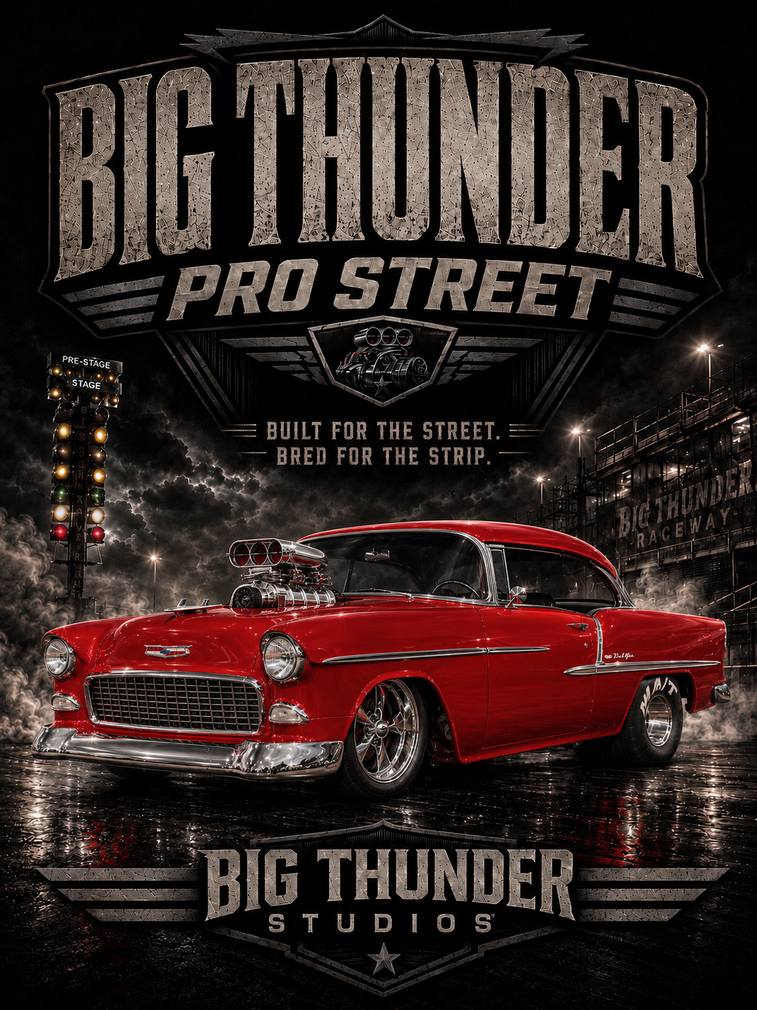 Red Classic Pro Street Muscle Car T-Shirt | Big Thunder Studios