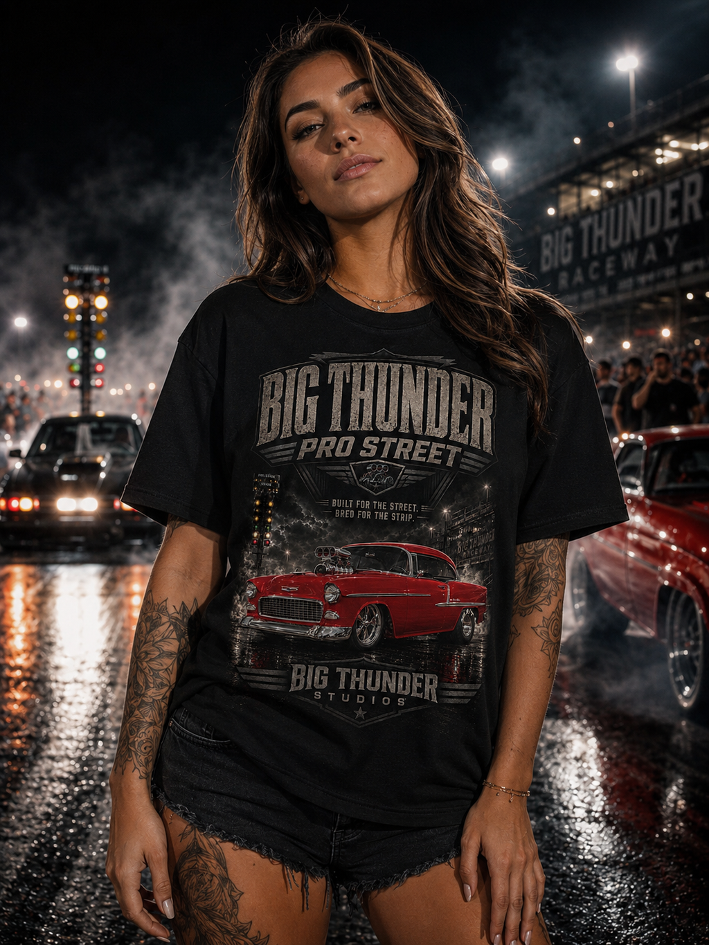 Red Classic Pro Street Muscle Car T-Shirt | Big Thunder Studios
