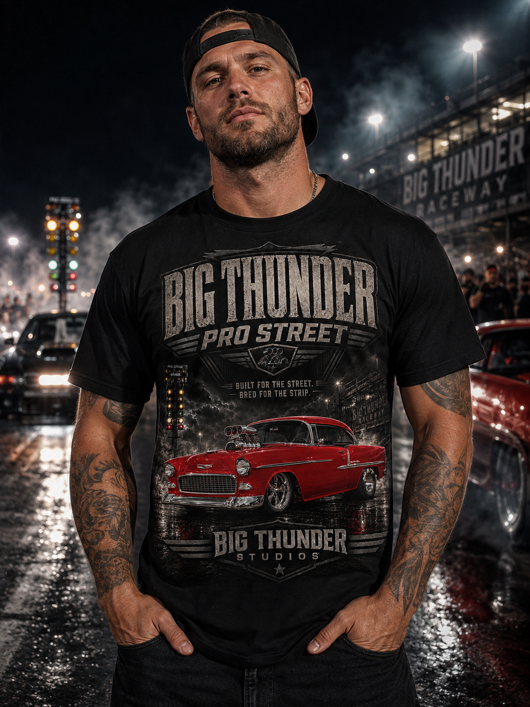 Red Classic Pro Street Muscle Car T-Shirt | Big Thunder Studios