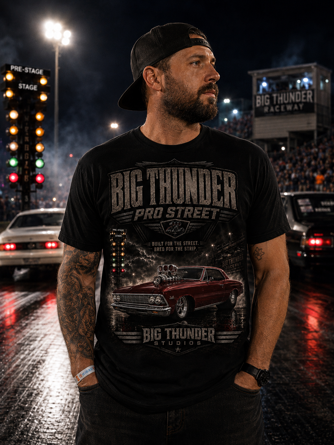 Vintage Burgundy Pro Street Muscle Car T-Shirt | Big Thunder Studios