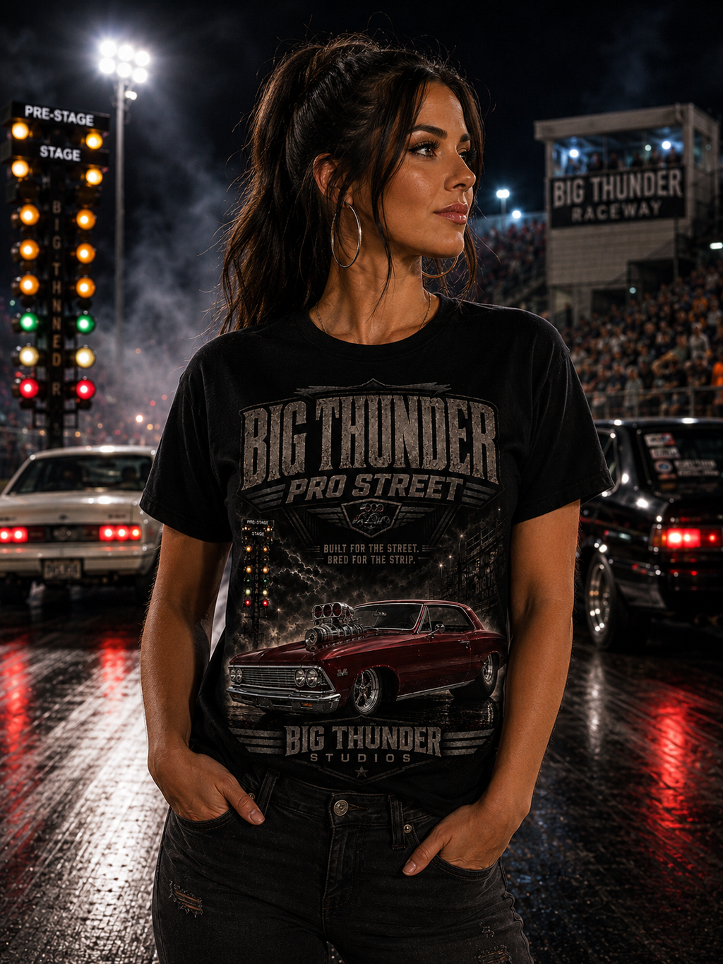 Vintage Burgundy Pro Street Muscle Car T-Shirt | Big Thunder Studios