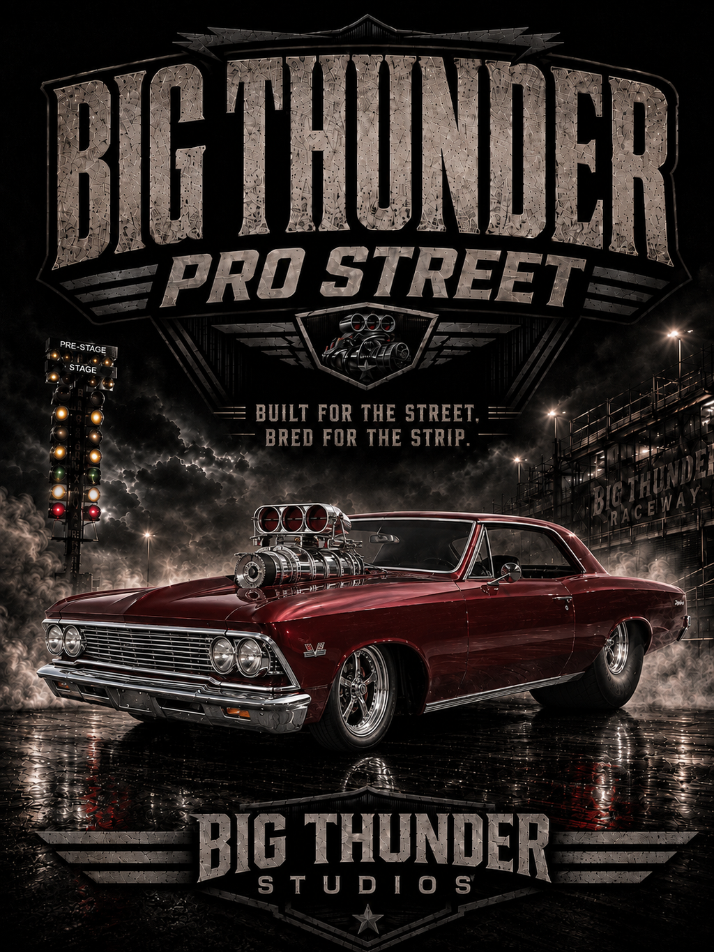 Vintage Burgundy Pro Street Muscle Car T-Shirt | Big Thunder Studios