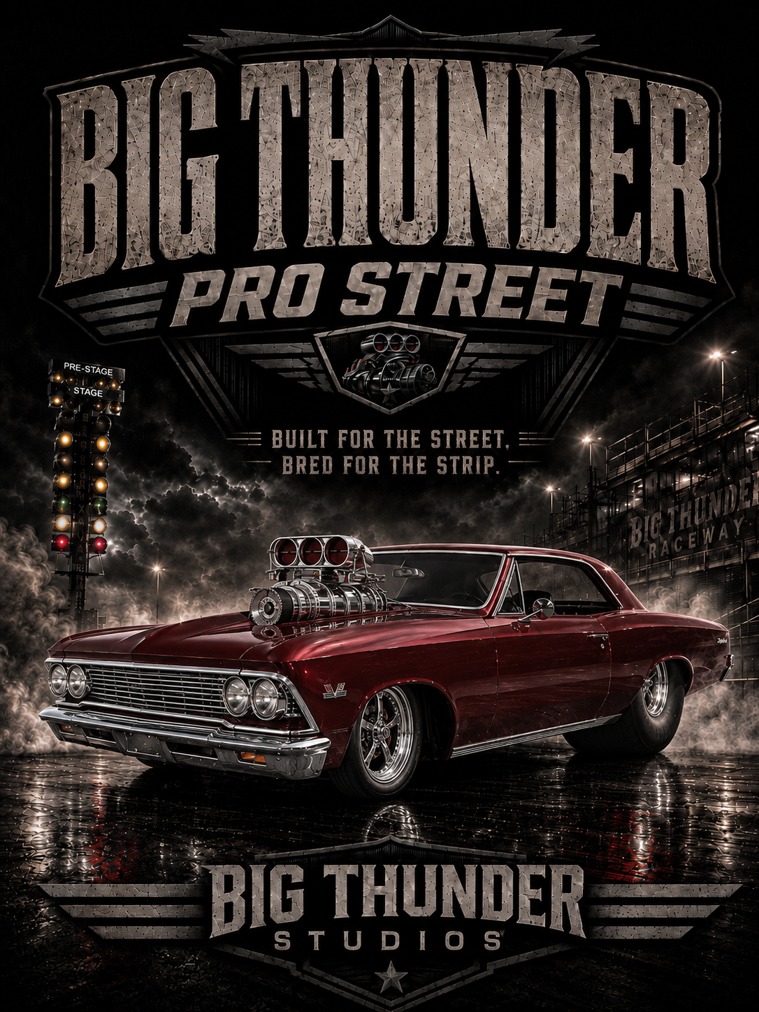 Vintage Burgundy Pro Street Muscle Car T-Shirt | Big Thunder Studios