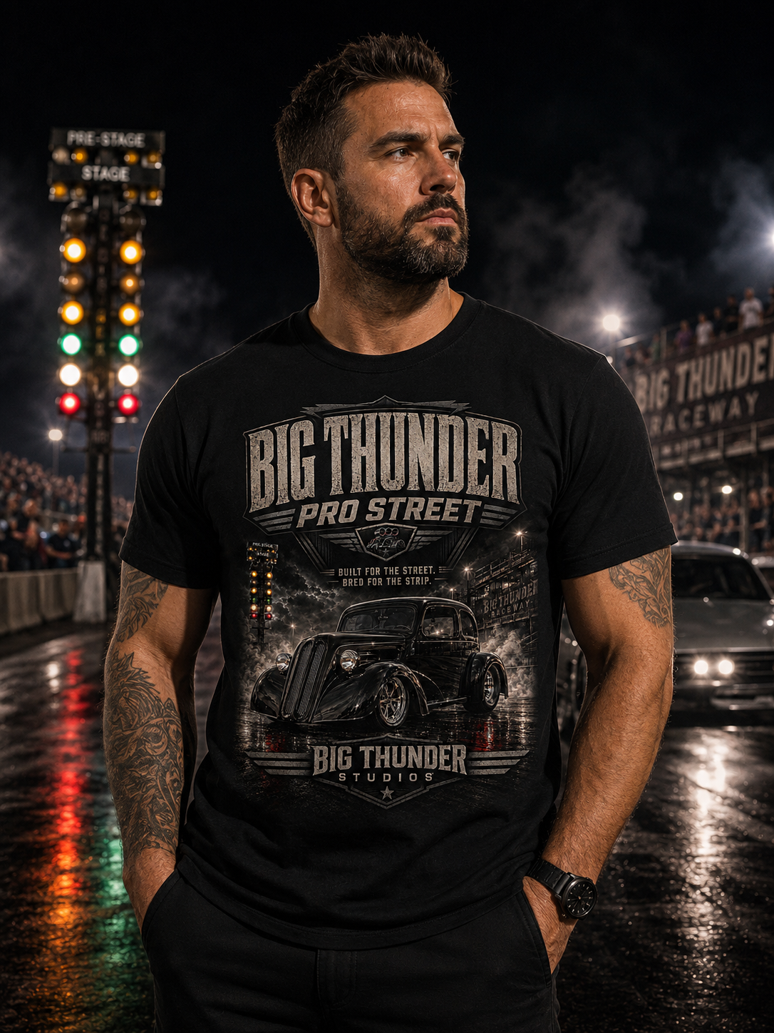 Vintage Black Pro Street Hot Rod T-Shirt | Big Thunder Studios