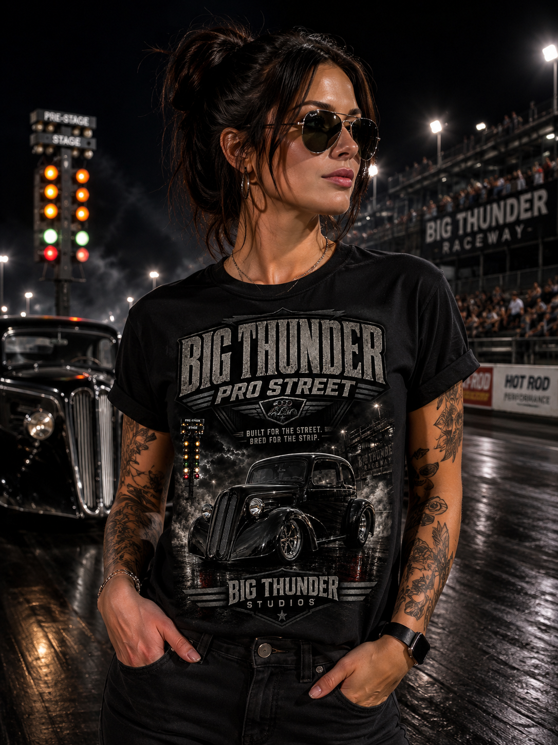Vintage Black Pro Street Hot Rod T-Shirt | Big Thunder Studios
