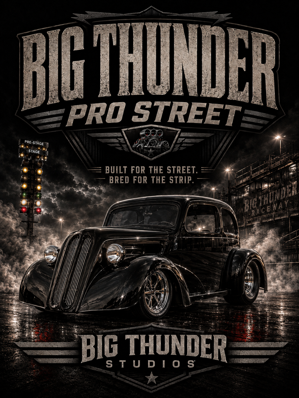 Vintage Black Pro Street Hot Rod T-Shirt | Big Thunder Studios