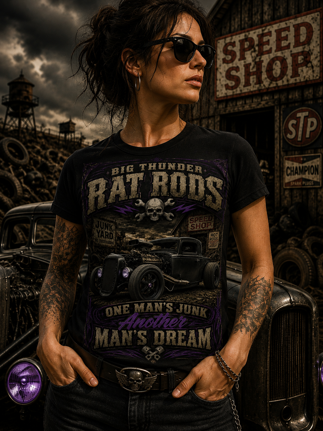Rat Rods Vintage Car T-Shirt — "Big Thunder" Hot Rod Graphic