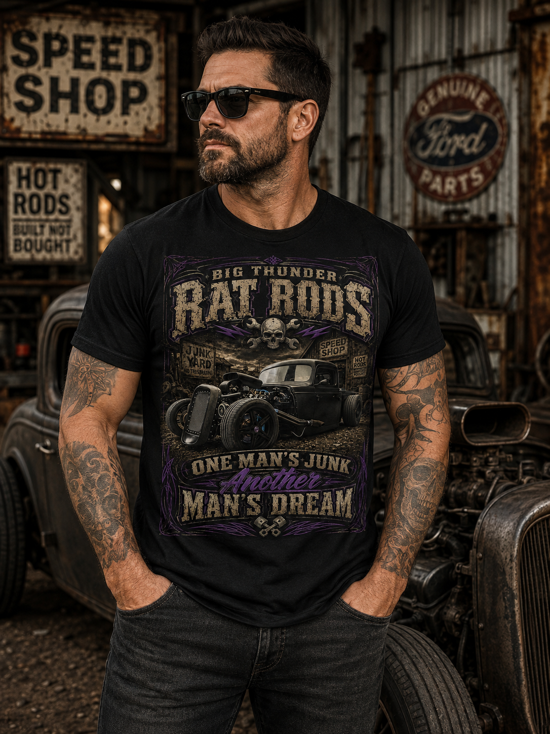 Rat Rods Vintage Car T-Shirt — "One Man's Junk, Another Man's Dream"