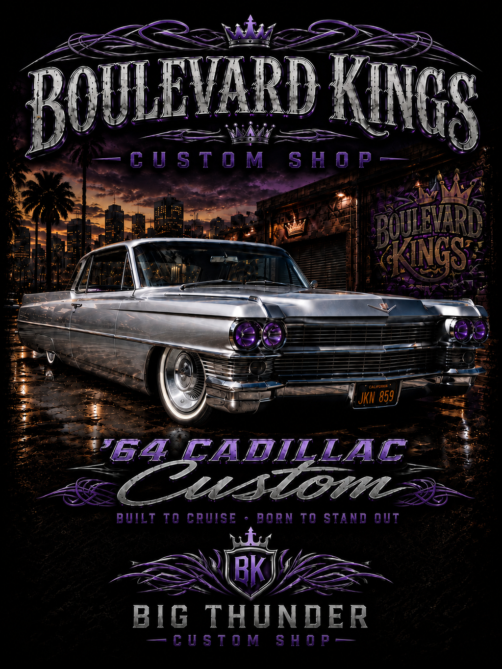 Boulevard Kings Cadillac Custom Tee — Classic Lowrider Vintage Car T-Shirt