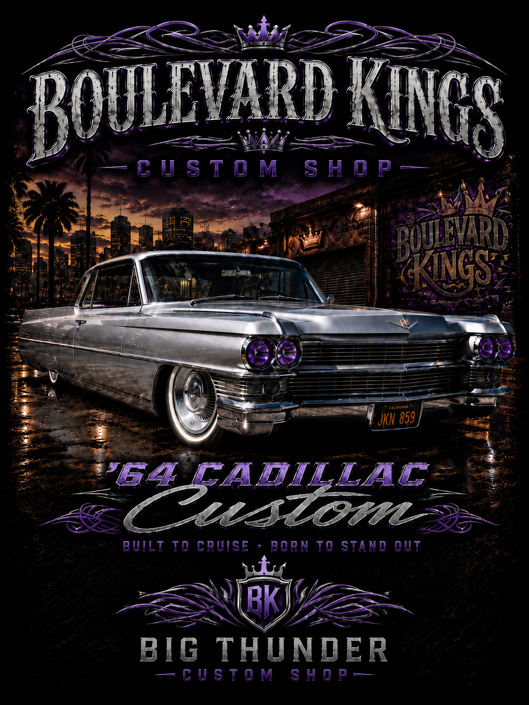 Boulevard Kings Cadillac Custom Tee — Classic Lowrider Vintage Car T-Shirt
