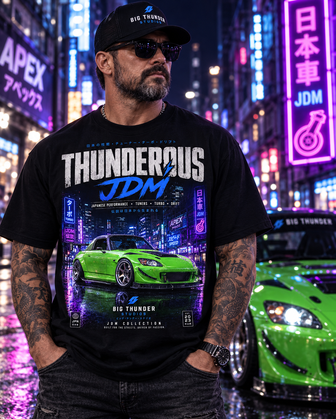 Thunderous JDM T-Shirt — Neon Green Sports Car Street Racing Tee