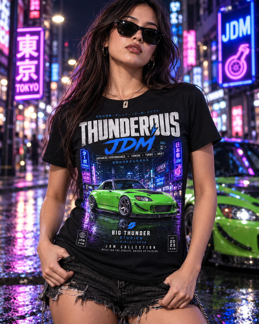 Thunderous JDM T-Shirt — Neon Green Sports Car Street Racing Tee