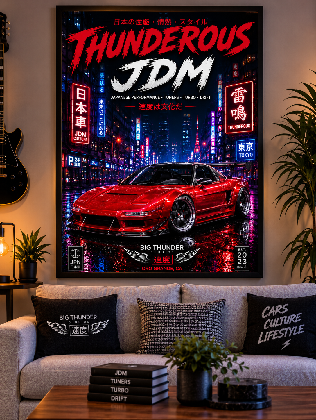 Thunderous JDM Poster — Red Retro Nissan Sports Car Matte Vertical Print