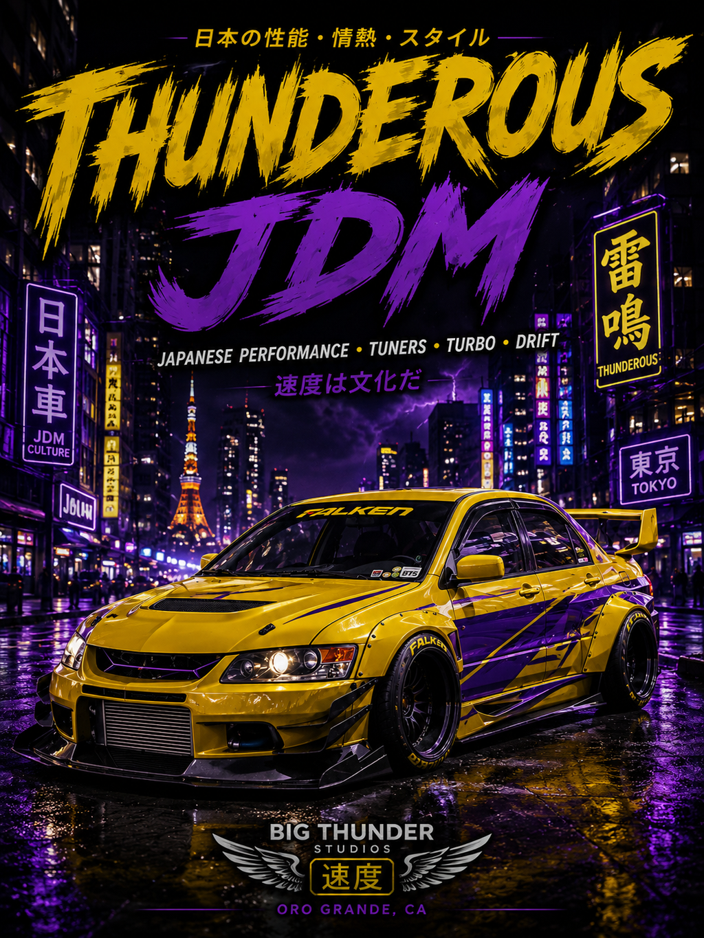 Thunderous JDM Matte Poster — Yellow Tokyo Street Racing Car