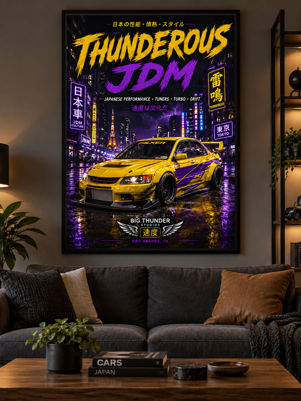 Thunderous JDM Matte Poster — Yellow Tokyo Street Racing Car