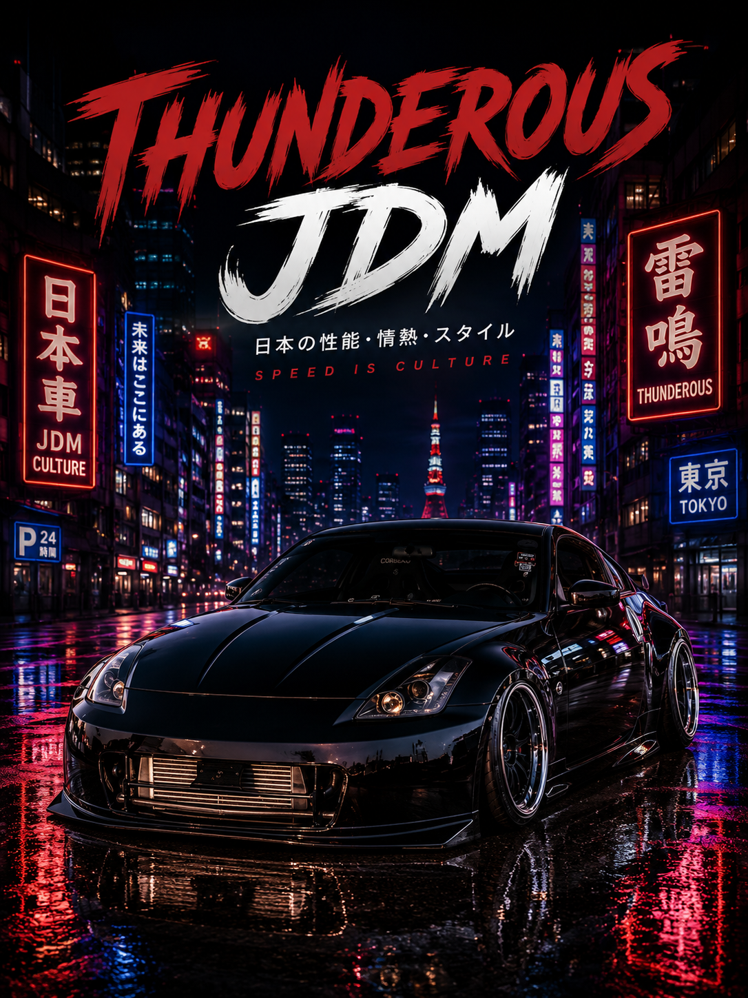 Thunderous JDM Matte Poster — Night City Nissan Sports Car Print